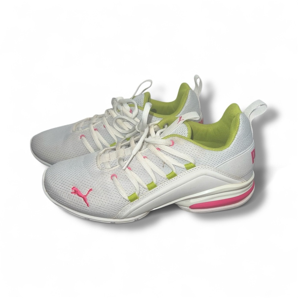 PUMA Axelion White and Pink Women's Sneakers Size 9 Mesh
